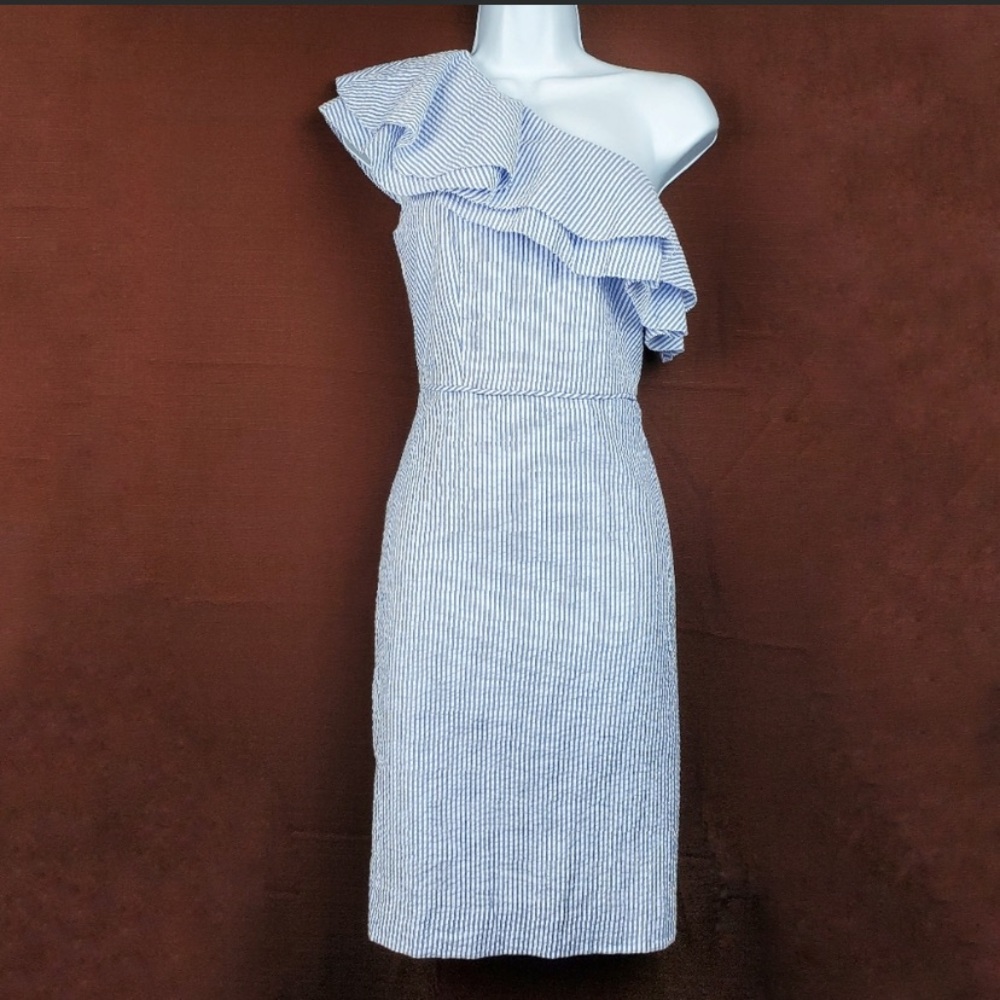 J. Crew Seersucker One Shoulder Dress